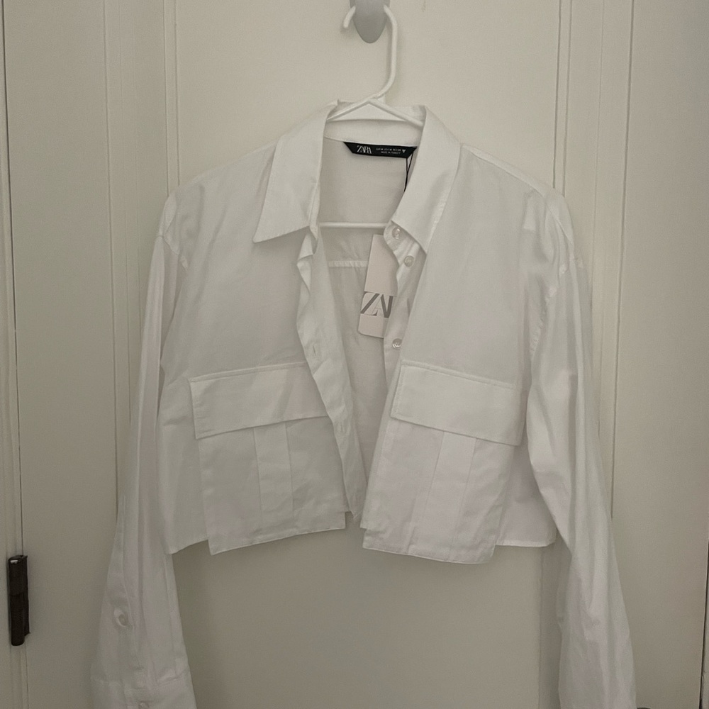 Zara Classic White Button Down Top